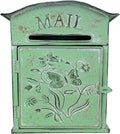 Mailbox Metal Wall Mount Drop Box Outdoor Letter Delivery Box Floral Pattern Post Office Box Curbside Mailbox Nostalgic Design(Green)