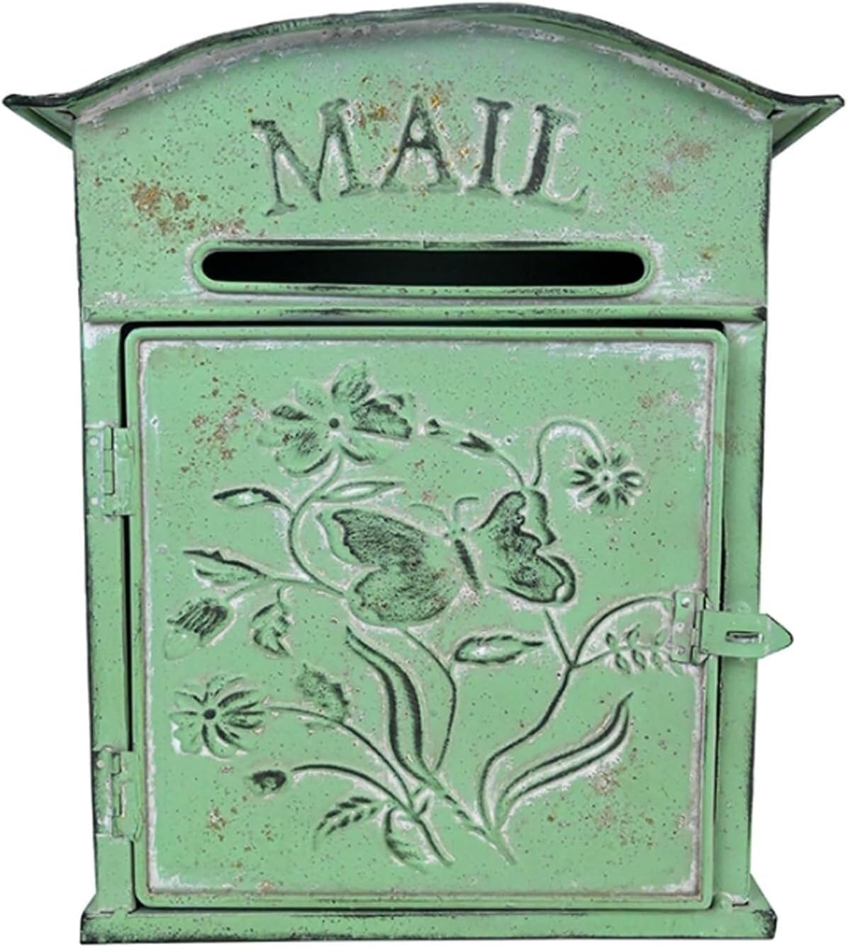 Mailbox Metal Wall Mount Drop Box Outdoor Letter Delivery Box Floral Pattern Post Office Box Curbside Mailbox Nostalgic Design(Green)
