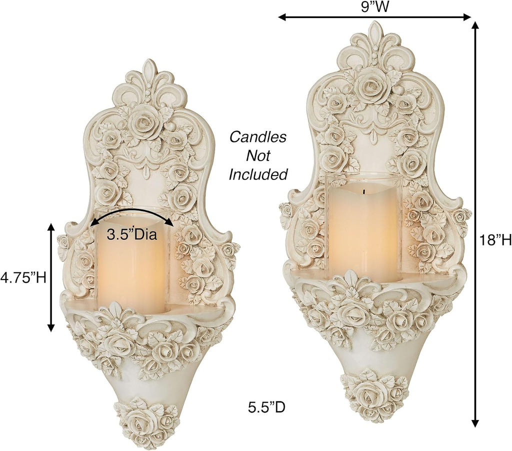 Touch of Class Victoria Rose Wall Sconce Pair | Victorian Style Decor | Traditional Pair of Sconces for Bedroom, Living Room, Bathroom, Hallway, Entryway | Decorative Candleholders