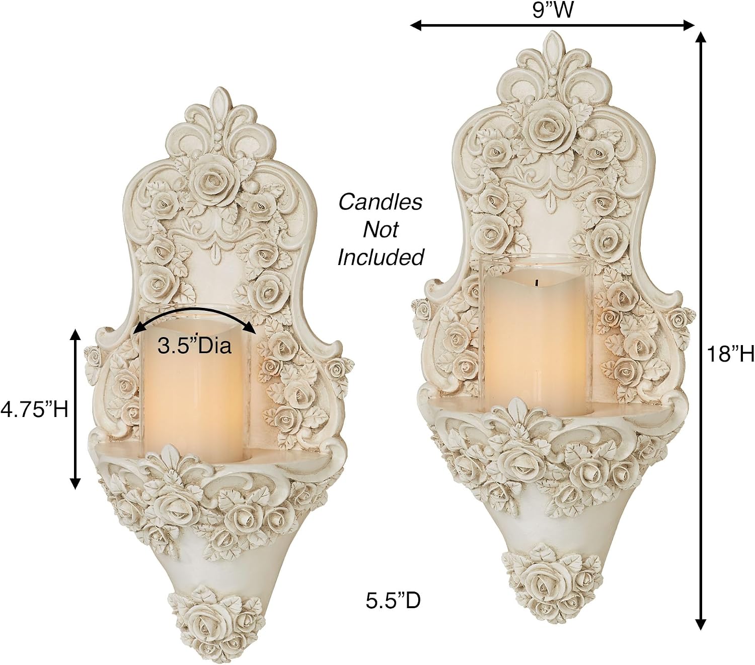 Touch of Class Victoria Rose Wall Sconce Pair | Victorian Style Decor | Traditional Pair of Sconces for Bedroom, Living Room, Bathroom, Hallway, Entryway | Decorative Candleholders