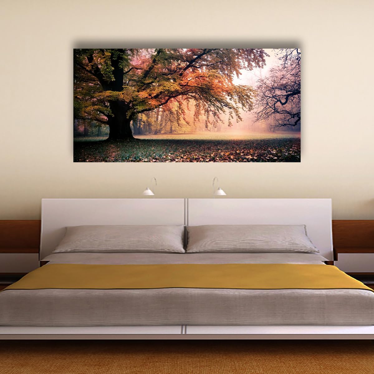 Tree of Life Wall Art Canvas Prints Natural Landscape Picture Home Decor Colorful Forest Paintings for Living Room Bedroom Bathroom Kitchen Decorations 28x57 Wooden Framed Artwork Easy Hanging