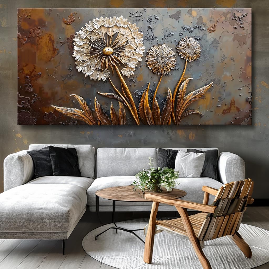 Large White Flower Wall Art with Taupe Background Elegant Flower Framed Floral Canvas Print for Living Room, Bedroom, Dining Room, Home Office Modern Ready to Hang Home Decor - 24'x48'