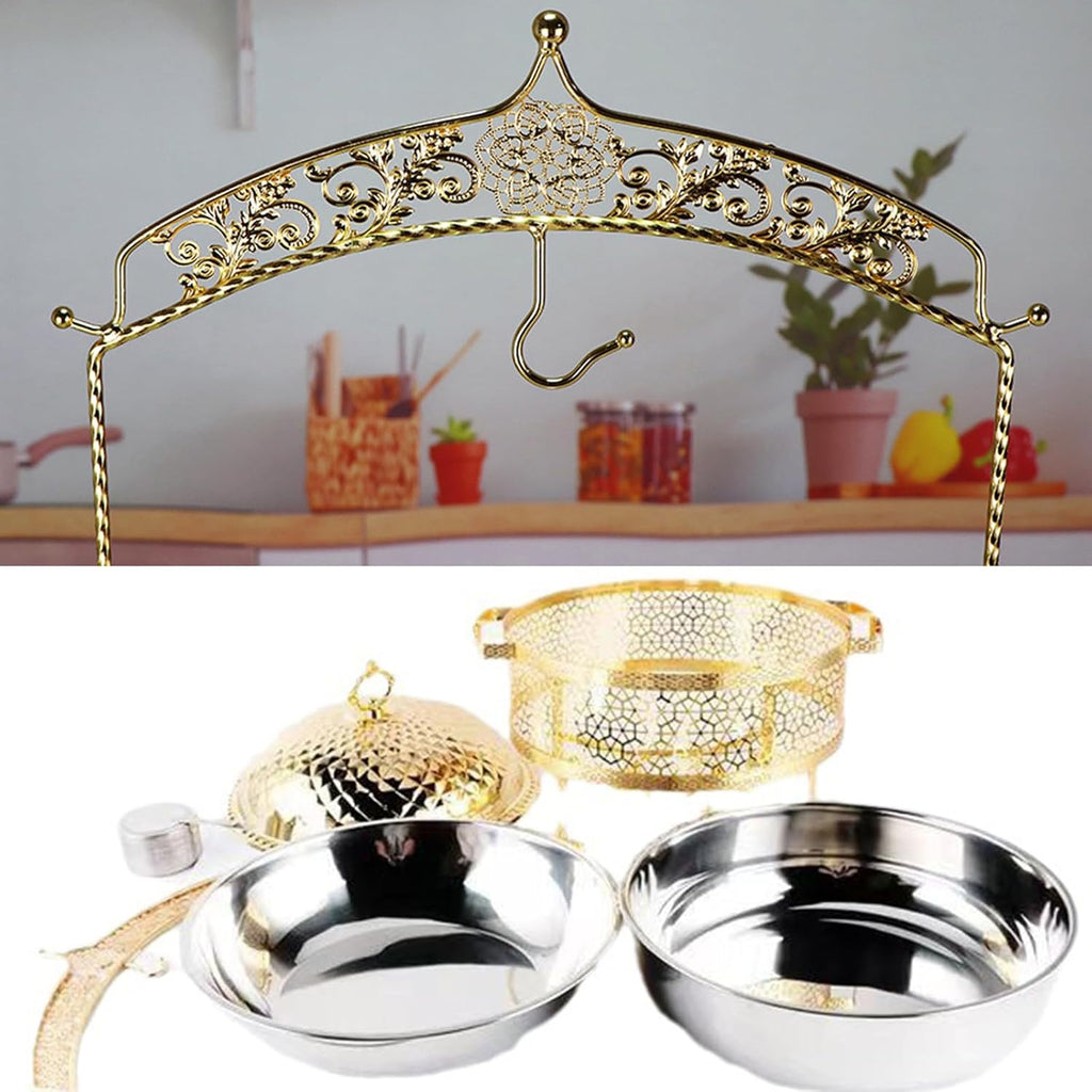 IESUTA Stainless Steel Buffet Tray Set - Round Hanging Lid Meal Stove Buffet Equipment, with Hanging Lid Self Food Warmer, Includes Food Tray, Water Tray, Fuel Rack(Size:4.5L,Color:Gold)