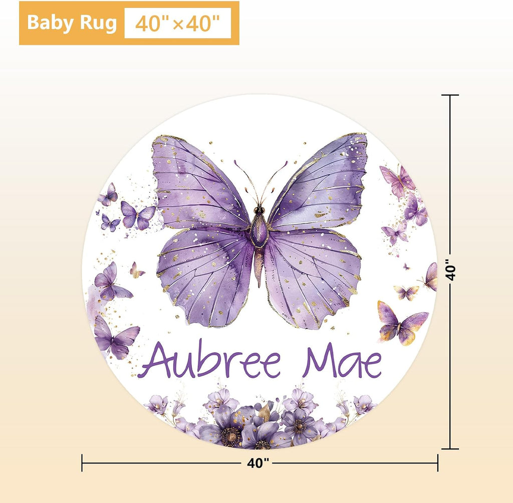 Terwex Personalized Baby Bedding Set, 5 Pcs Custom Toddlers Bedding Set with Infant Name, Soft Double Layer Nursery Crib Set for Girls Boys, Customized Infants Gifts for Baby Shower, Purple Butterfly
