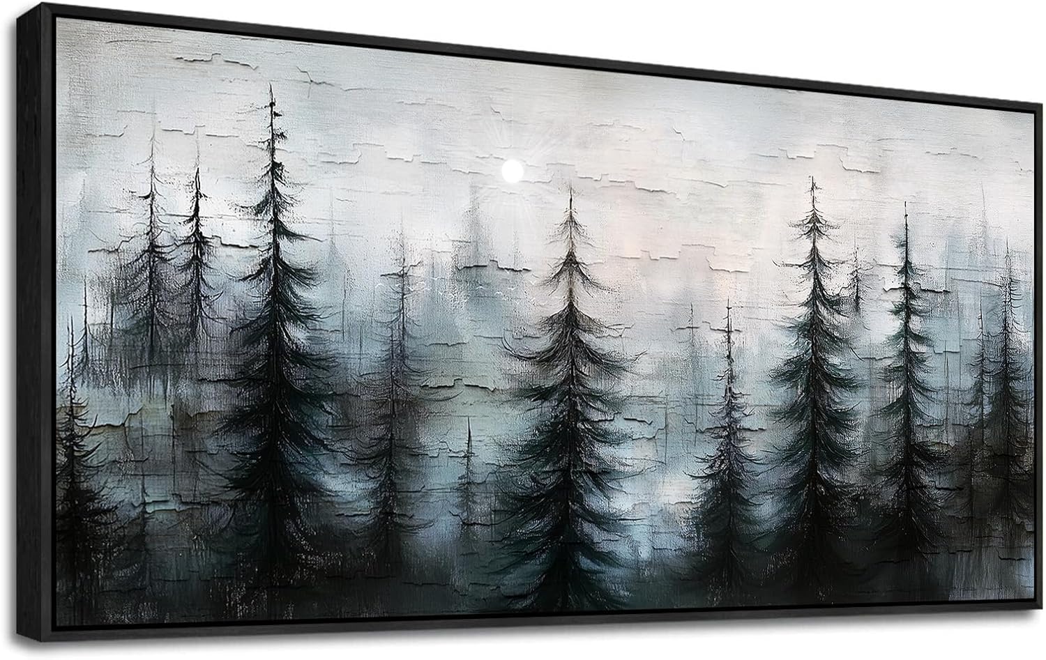XIGUANGART Misty Forest Canvas Wall Art Nature Landscape Pictures Farmhouse Abstract Tree Watercolour Painting Wall Decor Living Room, Bedroom Home Office Decorations Artwork Black Framed Large 60x30