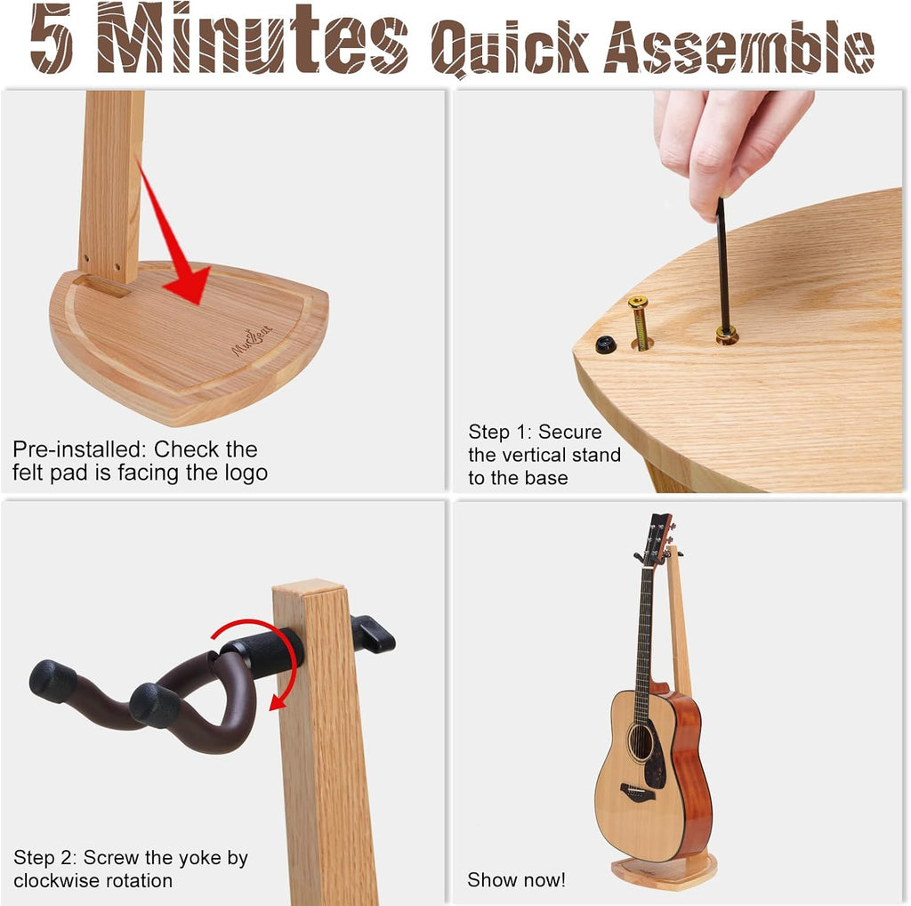 Dual Guitar Stand, 2 Pack Acoustic Stand for 2 Electric, Bass, Mandolin, Red Oak Wooden Double Guitar Floor Holder for Home Decor, Studio Display, Wood Instrument Floor Holder, Gifts for Men