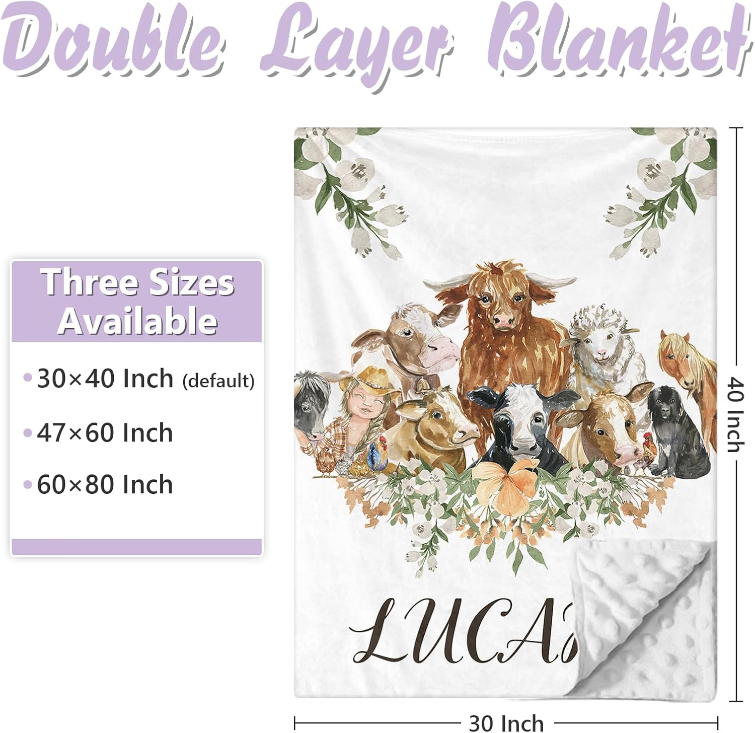 Custom Baby Crib Bedding Set, 5 PCS Personalized Name Baby Crib Sets for Girls Boys, Farm Animals Theme Nursery Bedding Sets for Infant Toddler, Double Layer Flannel Bed Set Customized Gifts
