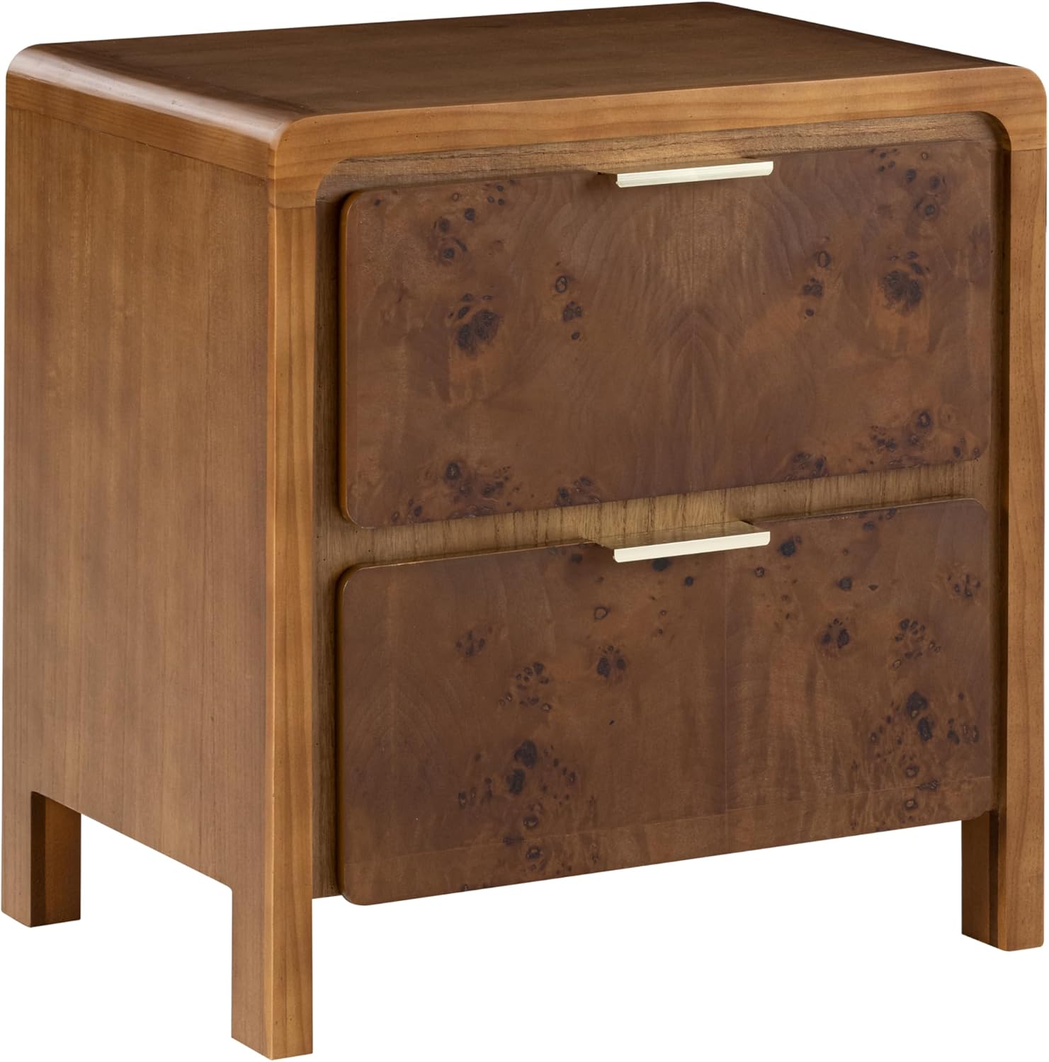 COZAYH Farmhouse Nightstand with 2 Drawer, Distressed Wood Rustic Accent Bedside Table, Burl Finish Side Table for Bedroom, Entryway, Fully Assembled, Brown