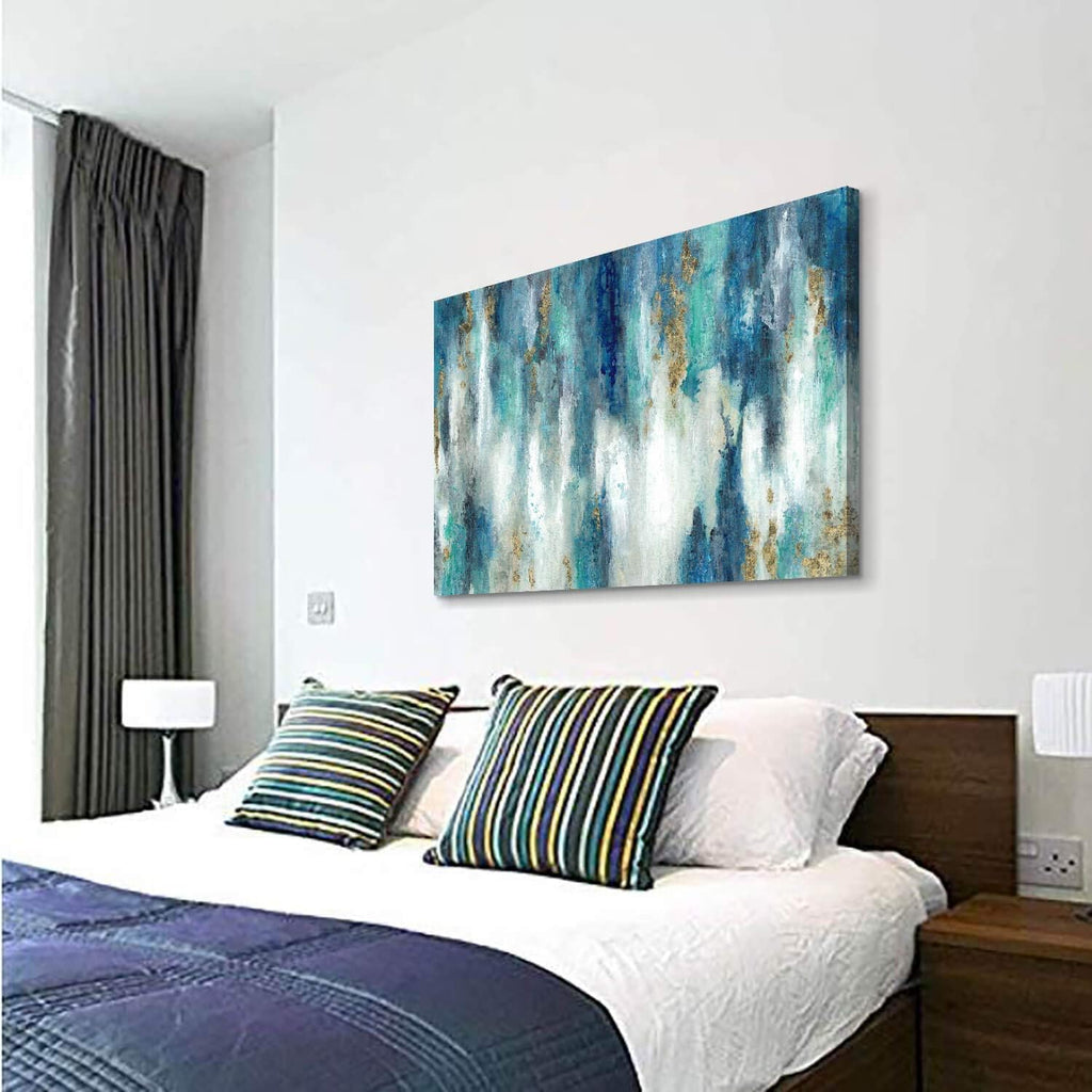 Blue And Gold Wall Decor Set Abstract Canvas Wall Art Decor Colorful Oil Painting Artwork Picture For Bedroom Living Room Bathroom Decorations Aesthetic (45'' x 30'' x 1 Panel)