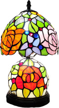 Tiffany Table Lamp Small Yellow Pink Roses Stained Glass Lamp Mother-Daughter Style Desk Reading Light with 2 LED Bulbs for Bedroom Living Room Office Decor