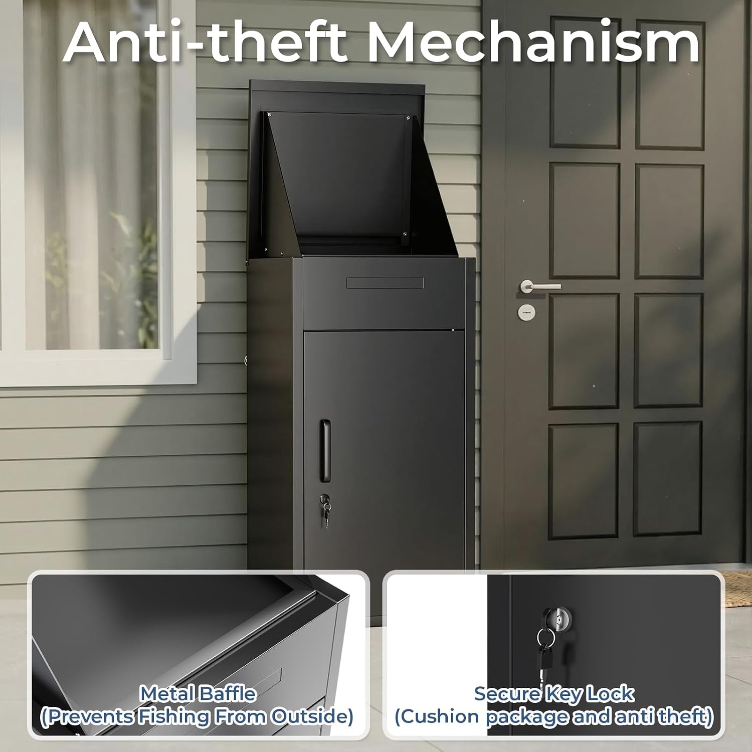 Package Delivery Box for Outside,Lockable Anti-Theft Parcel Drop Box with Mailbox Waterproof Weather Resistant Full Metal Frame (Black, 38.3'x17'x16', Flip-Top)