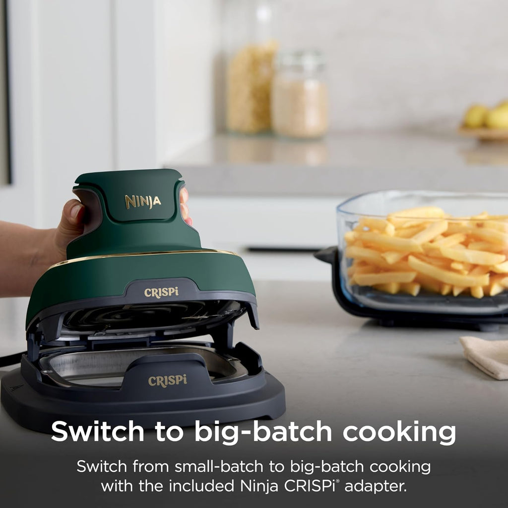 Ninja Crispi 5-in-1 Glass Air Fryer | With Nontoxic 2.5 QT, 4QT, 6-Cup Containers & Lids | Microwave, Freezer & Dishwasher Safe | 450°F Max Temp | Green | FN103BF