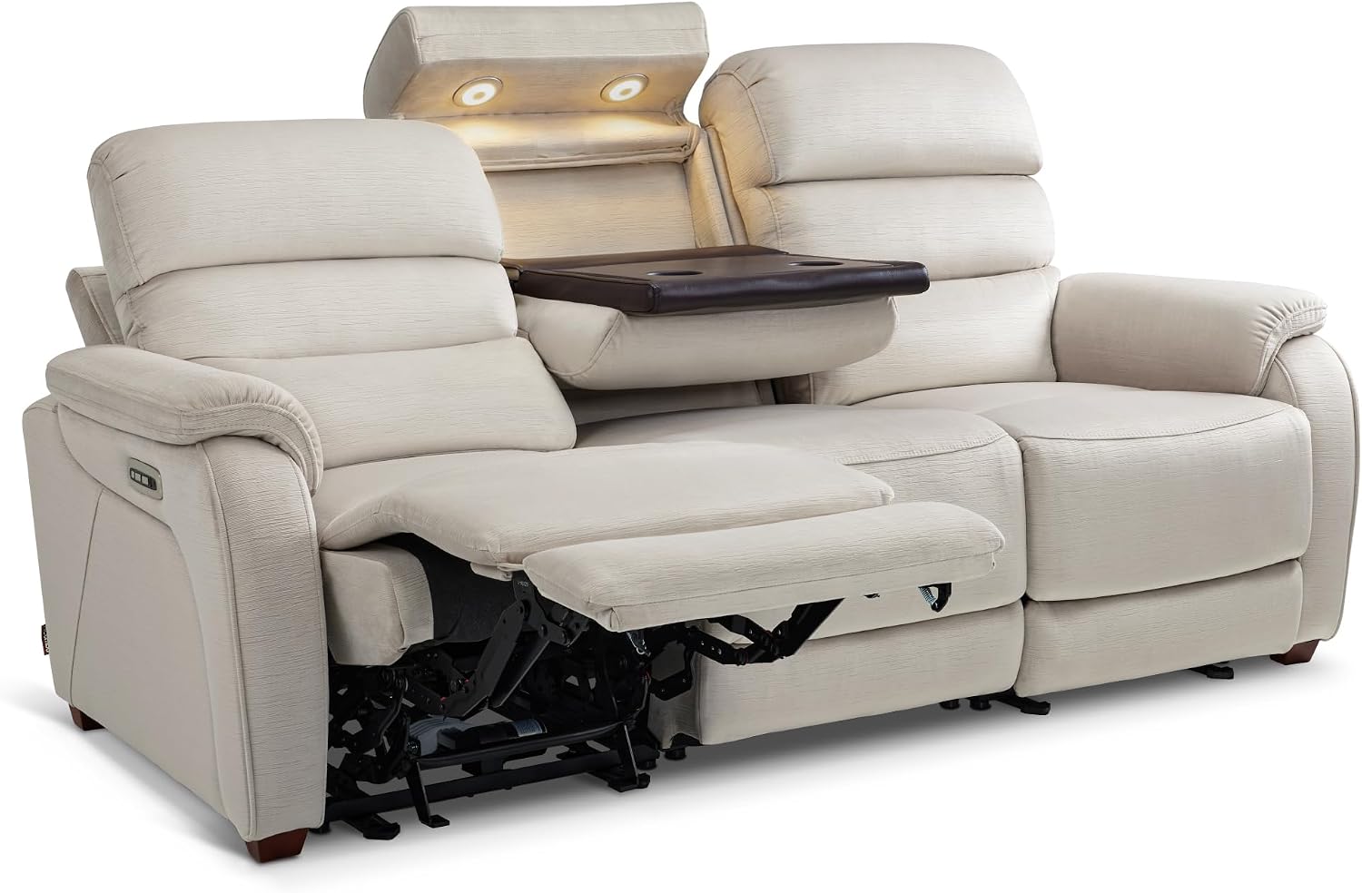 MCombo 87.2'' Wall Hugger Power Recliner Sofa with Drop Down Table, Reclining Sofa with Adjustable Headrest, USB Charge Ports, Reading Lamp, for Living Room, RVs, Fabric, ST258M3 (3-Seater, Beige)