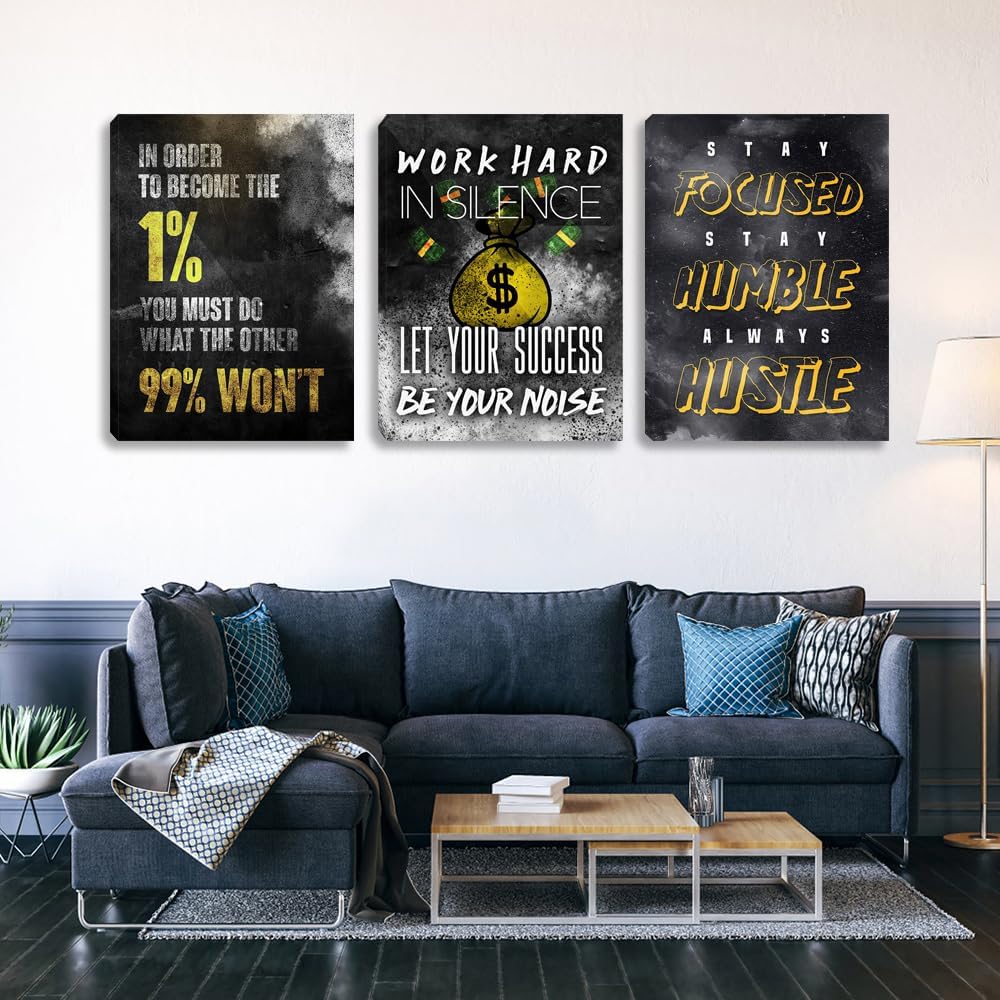 Motivational Canvas Wall Art Inspirational Entrepreneur Hustle Poster Prints Art Office Decor Work Hard Quotes Poster Pictures Framed Artwork Decor for Office Workplace Living Room(60''Wx 28''H)