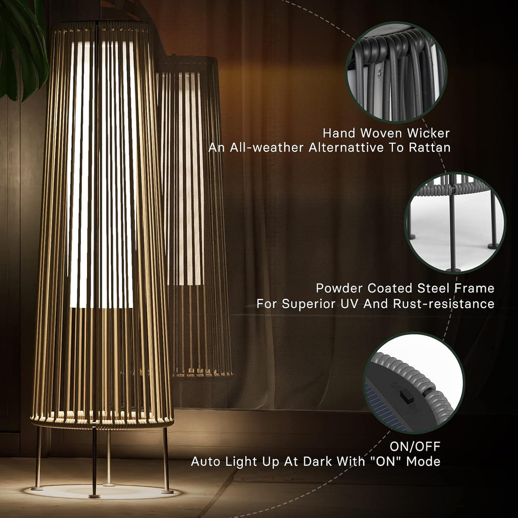 Grand patio Outdoor Floor Solar Light 2-Pack, Wicker Solar Patio Lamp Waterproof Outside Deck Lamp for Porch, Yard, Garden, Lawn Decorations - Gray, Gordes 2 PCS