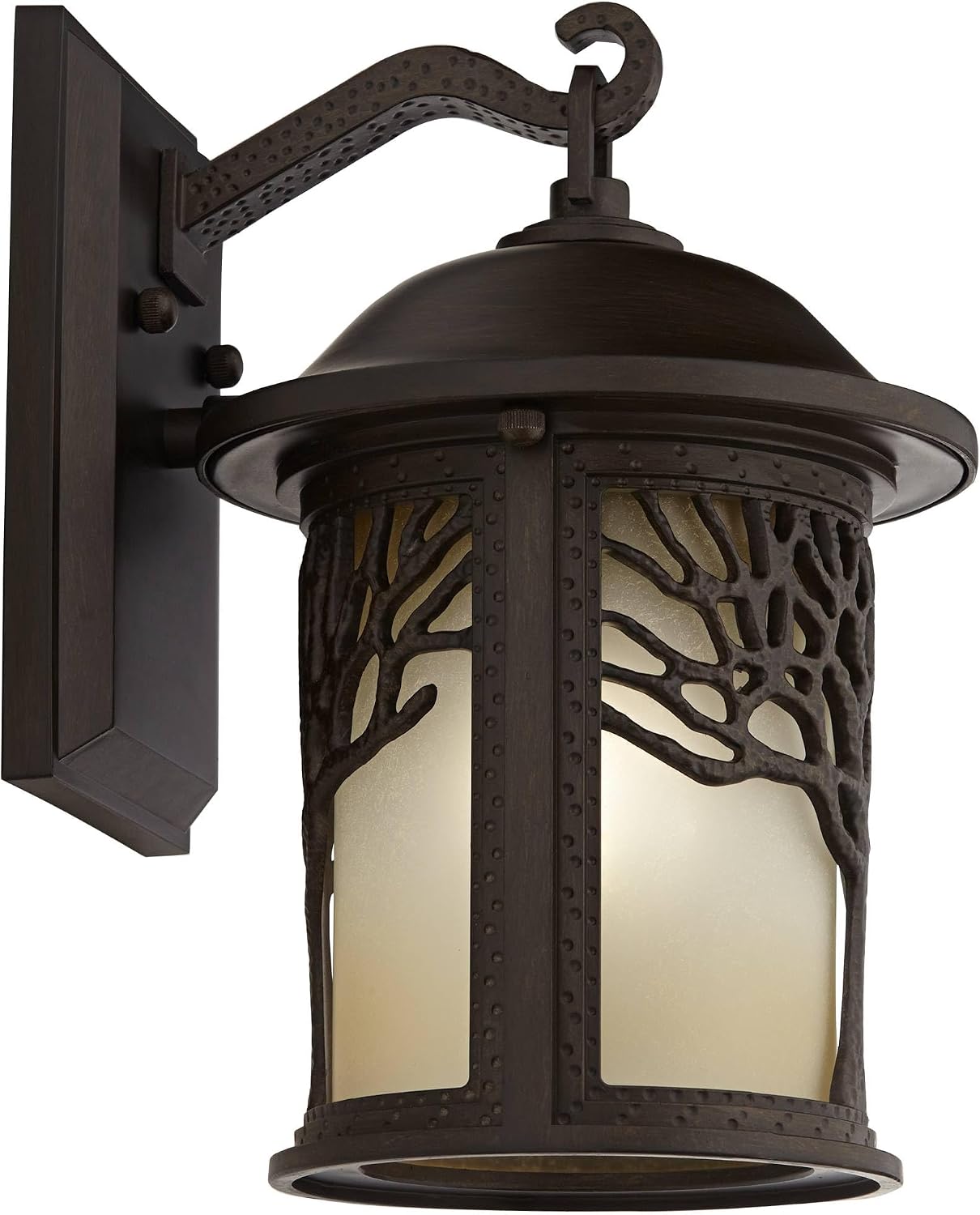 John Timberland Rustic Mission Outdoor Wall Light Sconce Fixture Bronze Tree Motif 12 1/4' Amber Glass Lantern Decor Exterior House Porch Patio Outside Deck Garage Yard Front Door Garden Home