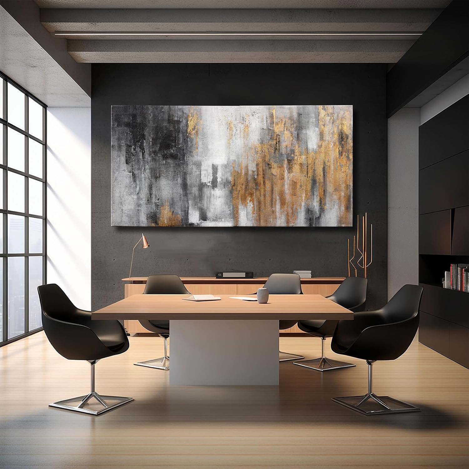 YJYart Abstract Canvas Wall Art with Gold Foil Modern Black Oil Paintings Graffiti Wall Art for Living Room Bedroom Kitchen Office Wall Decorations 30' x 60'