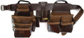 Style n Craft 4-Piece and 22-Pocket Pro Framer's Combo, Tool Belt with 2 Tool Pouches, a 4-Pocket Multi-Tool Holder, and 1 Leather Hammer Loop, Full-Grain Leather Carpenter Tool Belt, Dark Tan (98454)