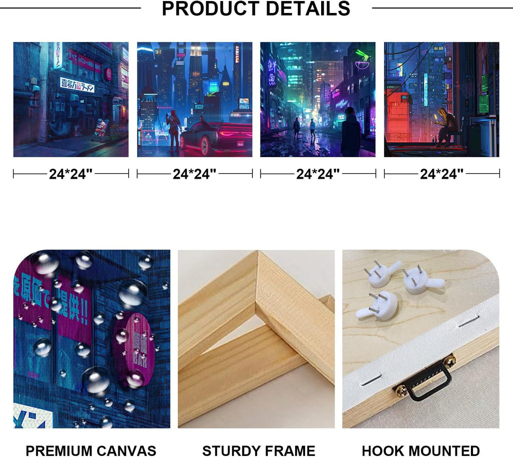 Generic Anime Wall Art Prints Japanese Decor for Teen Boys Room Decor Neon Tokyo Street Scenic Canvas Posters Cool Pictures Cartoon Japan City Paintings Gaming Room Bedroom Artwork Decorations 24x24'