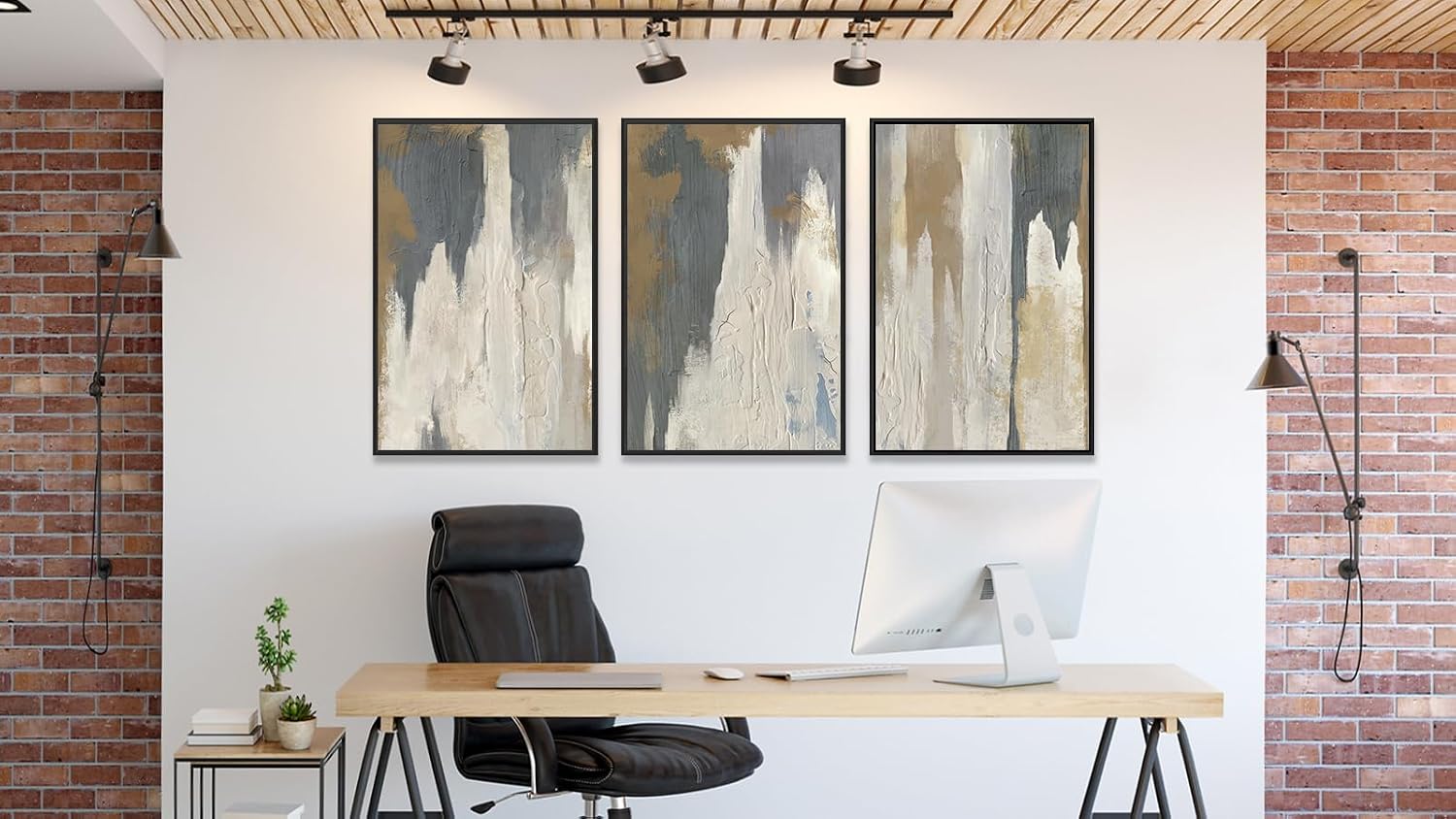ASDCEUTICALS Large Canvas Wall Art - Gray Brown and Beige Abstract Pictures for Living Room Vintage Wall Decor Retro Artwork Black Float Framed Paintings for Bedroom Dinning Room 24' X 36' X 3 pcs