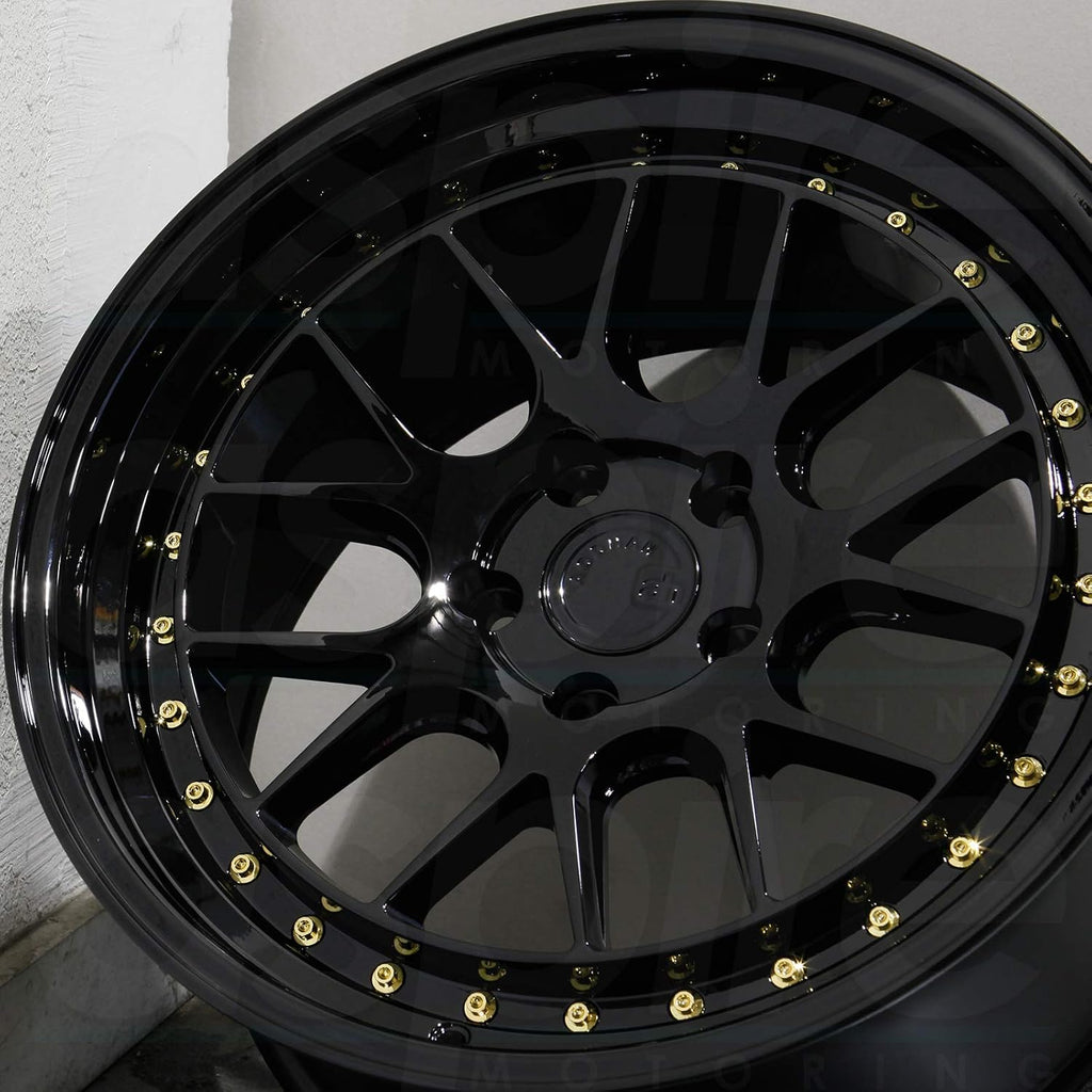 AodHan DS06 Wheel - Gloss Black W/Gold Rivets: 19x9.5 Wheel Size; 5x114.3 Lug Pattern; 73.1mm Hug Bore; 22mm Off Set.