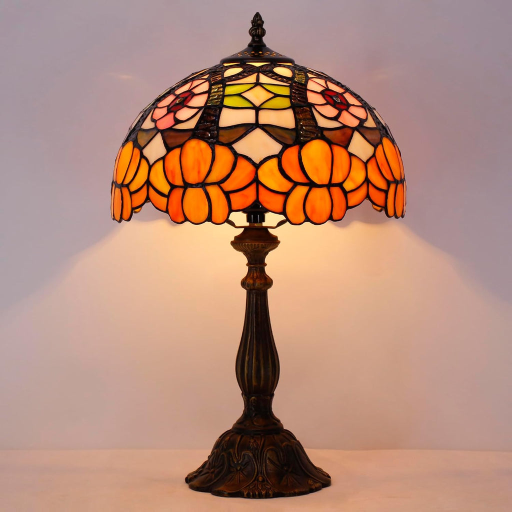 Tiffany Lamp Touch Control Table Lamp Orange Flower Style Stained Glass 12×12×19 Inches Desk Reading Light Bedroom Office