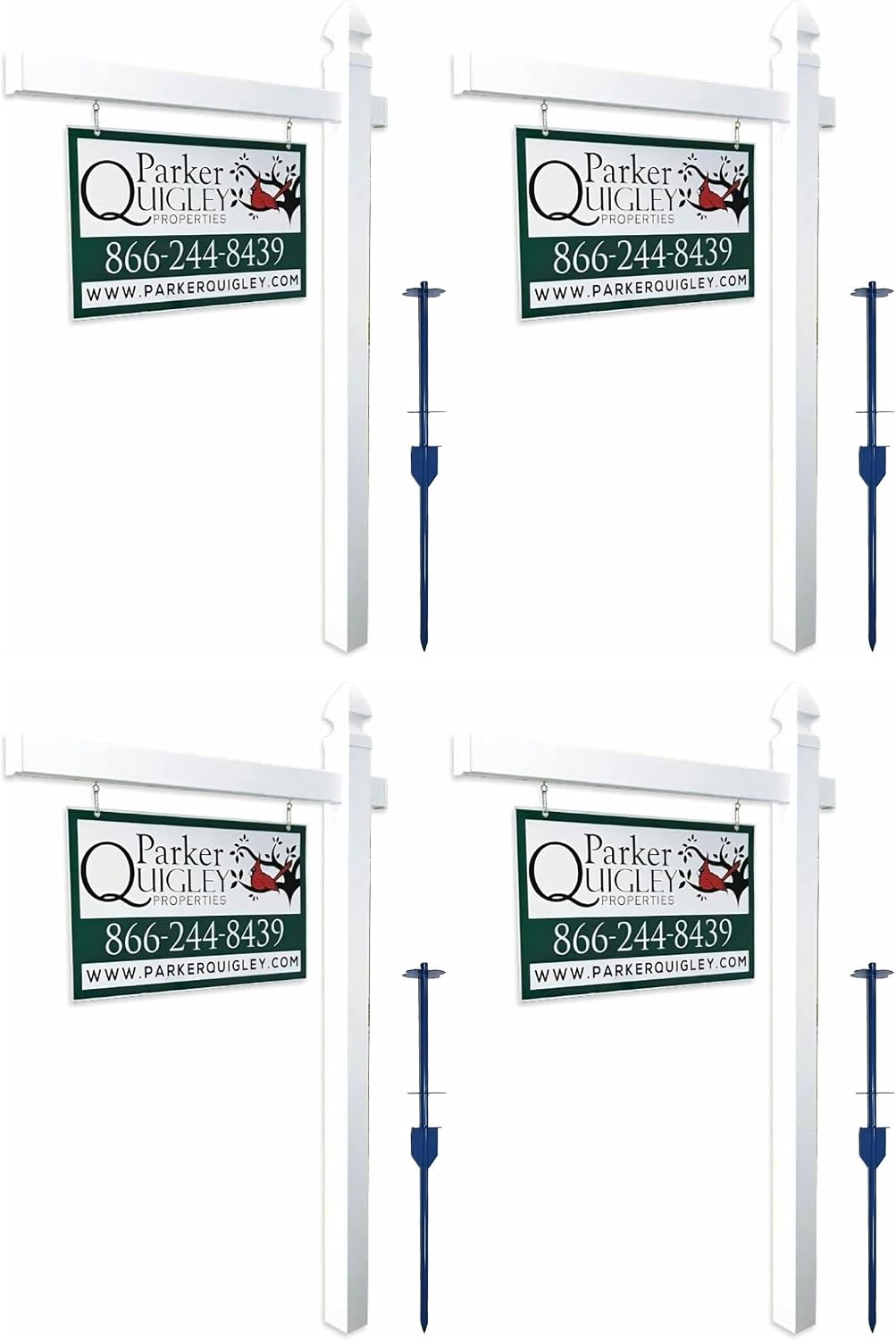 4Ever Products Vinyl PVC Real Estate Sign Post - White - 6' Tall Post White 47' Arm - 4 Pack