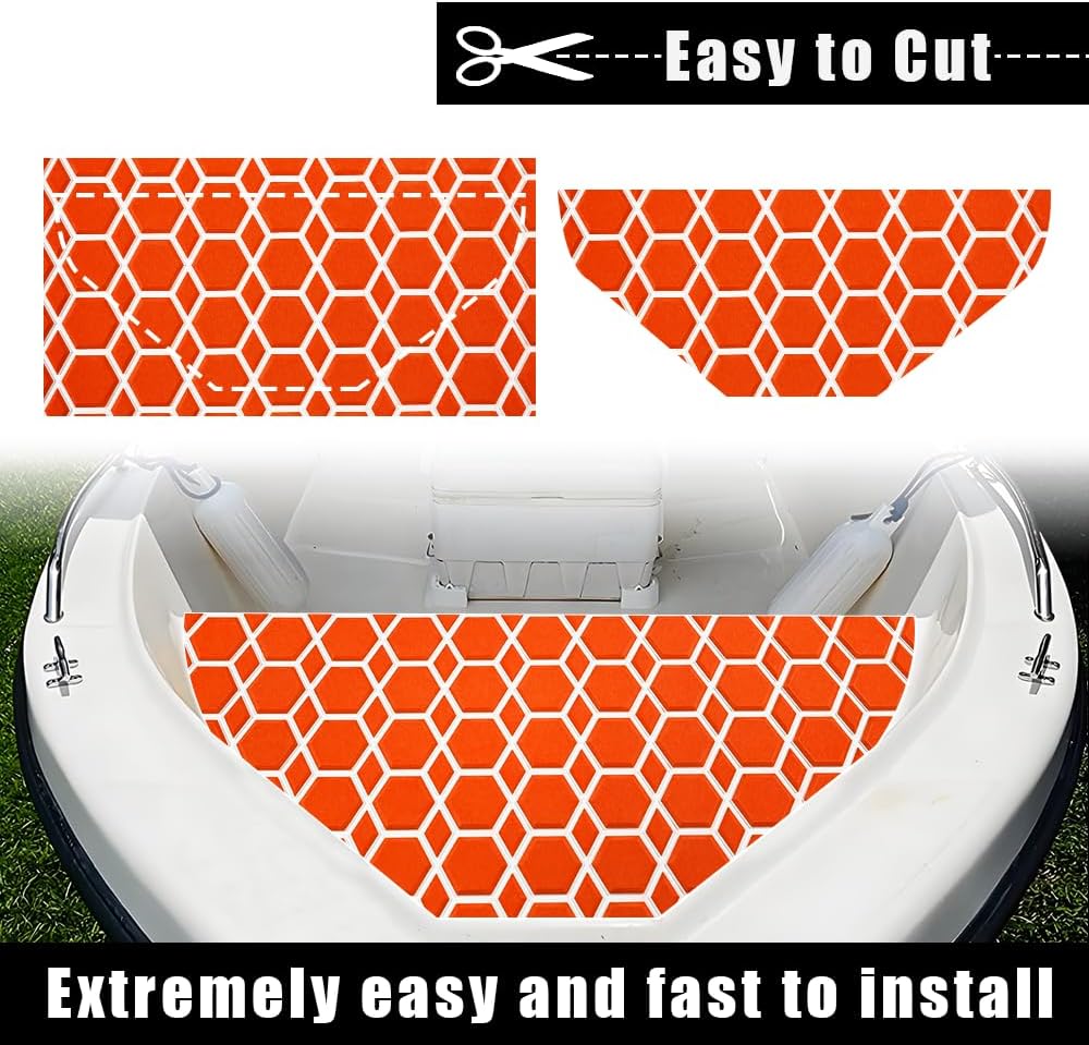 98.4'X43.31' Diamonds and Hexagons EVA Self-Adhesive Boat Flooring and Decorative Fish for Yacht Pool Boat Flooring Sheet Thick Non-Skid mat (Orange and White, 102.3'X38.58')