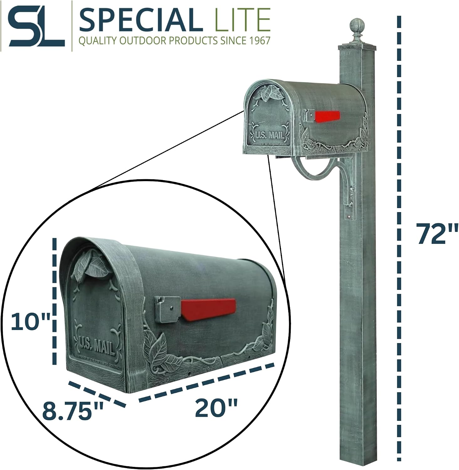 Special Lite Floral Curbside Mailbox with Springfield Post - Verde Green Aluminum Mailbox with Direct Burial Post - SCF-1003_SPK-710-VG