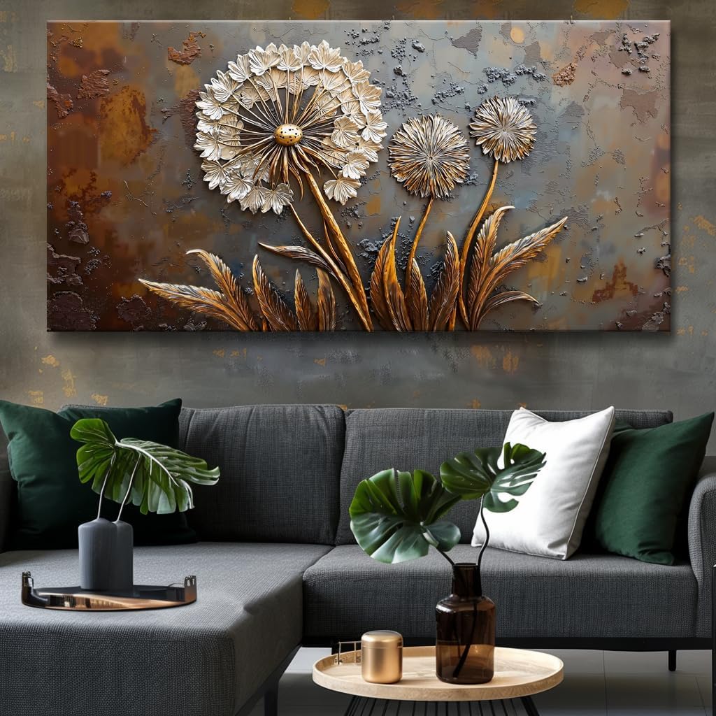 Large White Flower Wall Art with Taupe Background Elegant Flower Framed Floral Canvas Print for Living Room, Bedroom, Dining Room, Home Office Modern Ready to Hang Home Decor - 30'x60'