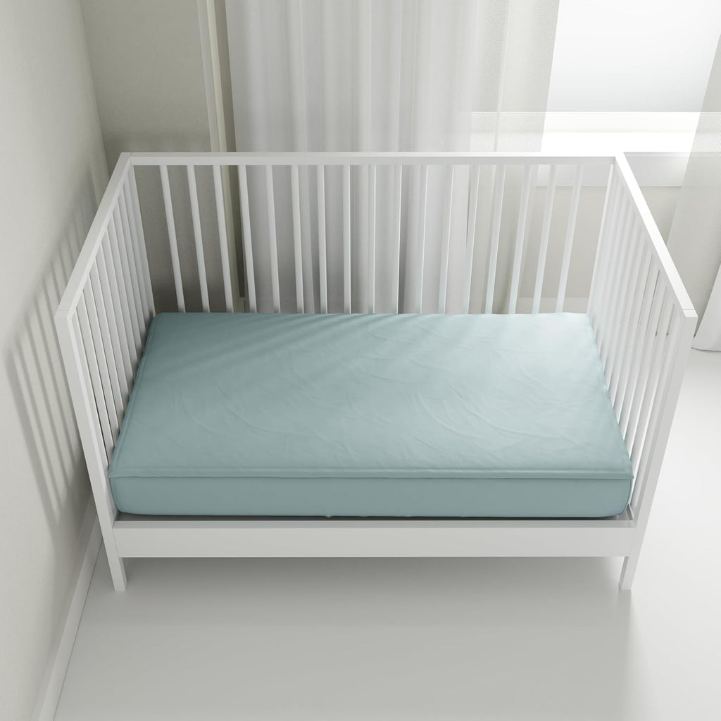 QuickZip Crib Sheet Set - Faster, Safer, Easier Baby Crib Sheets - Includes 1 Wraparound Base & 3 Zip-On Crib Sheets – Dusty Blue 100% Cotton - Fits All Standard Crib Mattresses