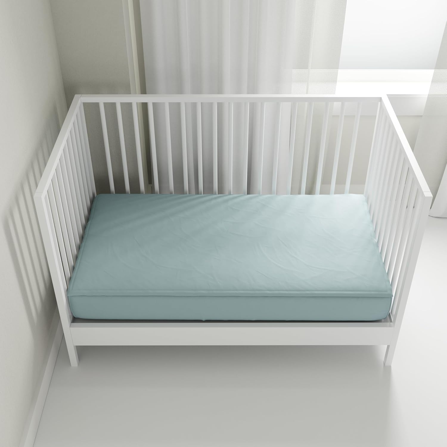 QuickZip Crib Sheet Set - Faster, Safer, Easier Baby Crib Sheets - Includes 1 Wraparound Base & 3 Zip-On Crib Sheets – Dusty Blue 100% Cotton - Fits All Standard Crib Mattresses