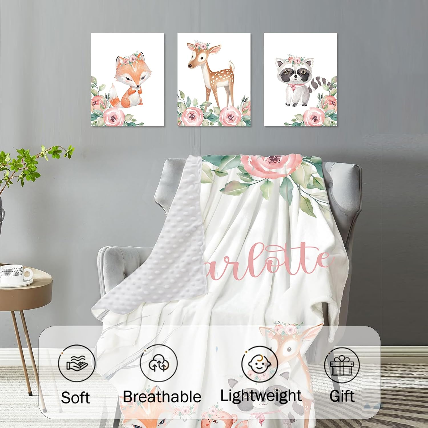 Personalized Nursery Crib Bedding Set: Custom Name 5 Piece Baby Crib Sets with Cute Sika Deer & Fox Pattern - Toddler Double Layer Blanket Set, Comfortable Crib Bed Sheets for Baby Grils