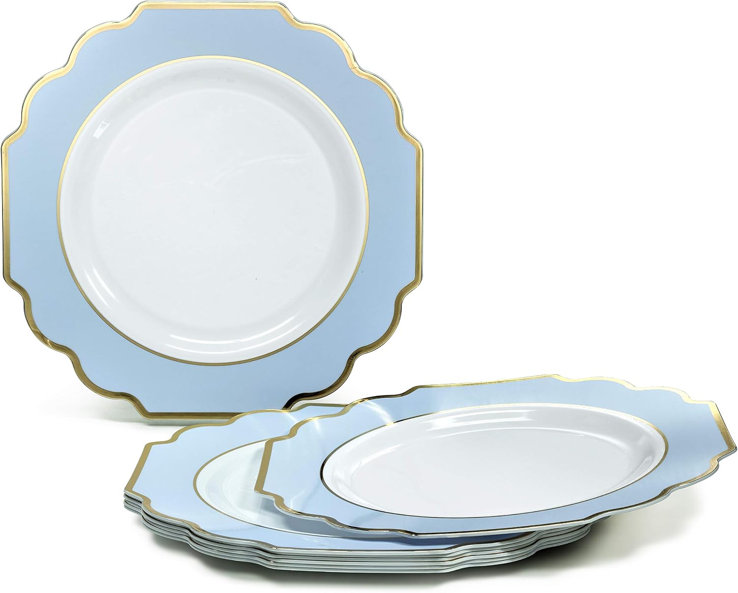 ' OCCASIONS ' 960 Piece set (120 Guests)-Heavyweight Wedding Party Disposable Plastic Plate Set - 120 x 10.5'' + 120 x 8'' + Silverware + Cups + Napkins (Imperial in White & Blue & Gold)