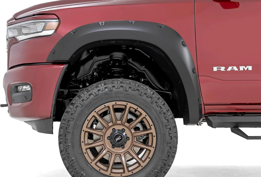 Rough Country Pocket Fender Flares for Ram 1500 (2025-2026) - Bolt-on Rivet Style, UV-Resistant ABS, Paintable Matte Black