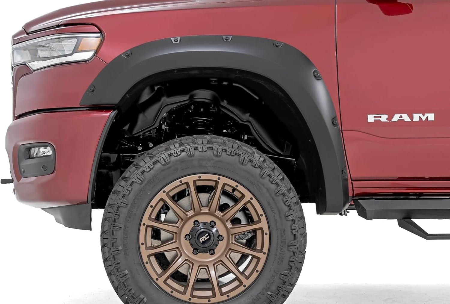 Rough Country Pocket Fender Flares for Ram 1500 (2025-2026) - Bolt-on Rivet Style, UV-Resistant ABS, Paintable Matte Black