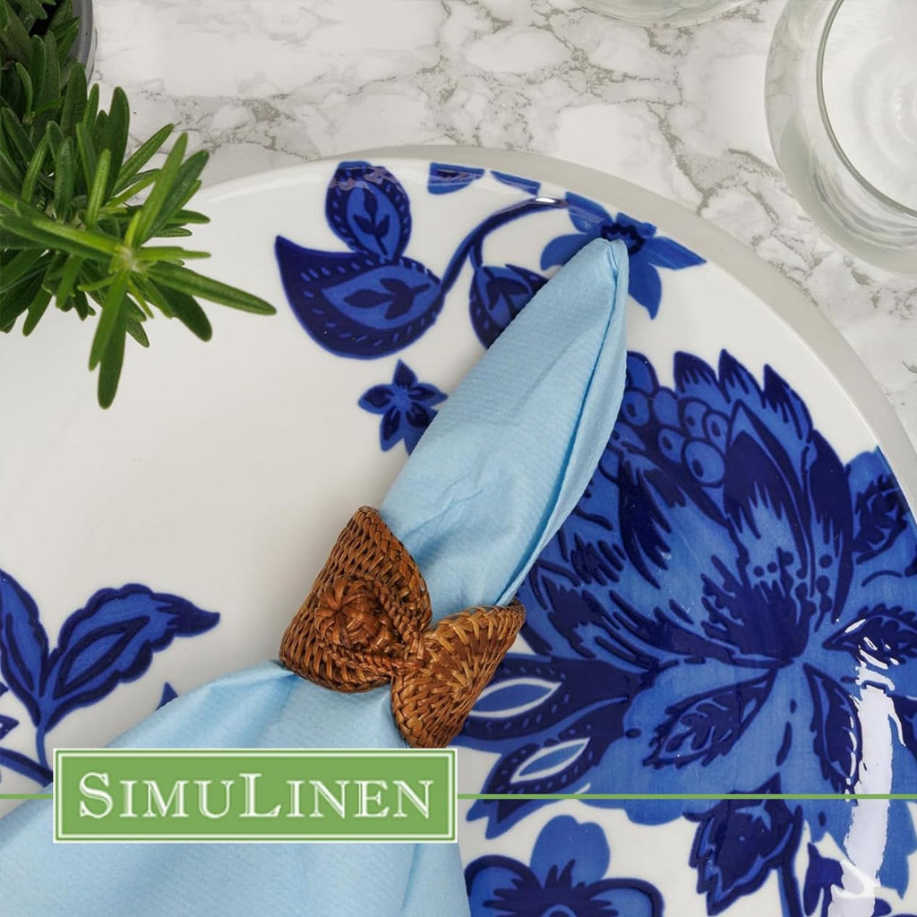SimuLinen Light Blue Linen Feel Disposable Dinner Napkins - Cloth-Like Kosher Napkins for Celebrations, Weddings, and Showers, 16'x16', Box of 300