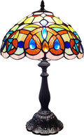 Tiffany Table Lamp Victorian Style Stained Glass Desk Light 12 Inch Tiffany Style Bedside Lamp with LED Bulb for Bedroom Living Room Office Decor