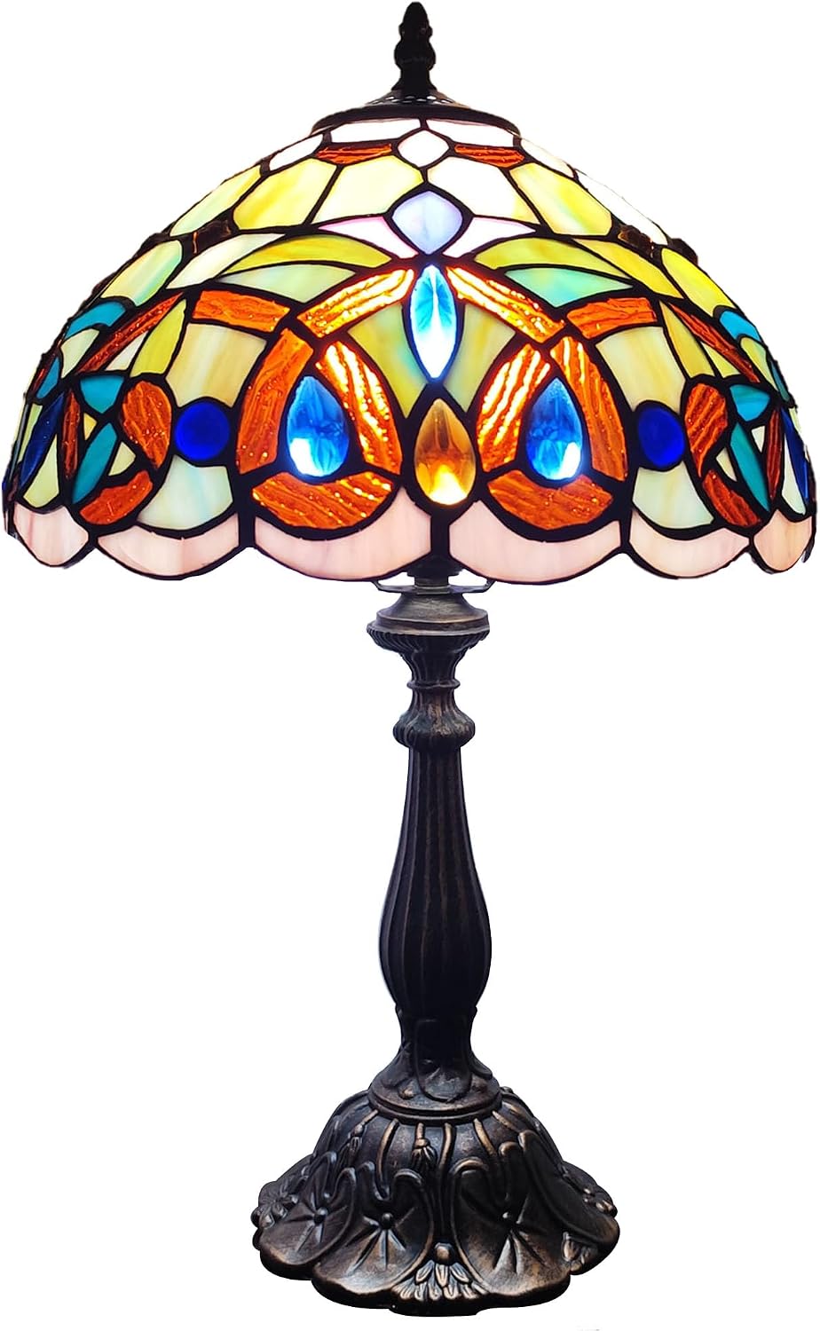 Tiffany Table Lamp Victorian Style Stained Glass Desk Light 12 Inch Tiffany Style Bedside Lamp with LED Bulb for Bedroom Living Room Office Decor