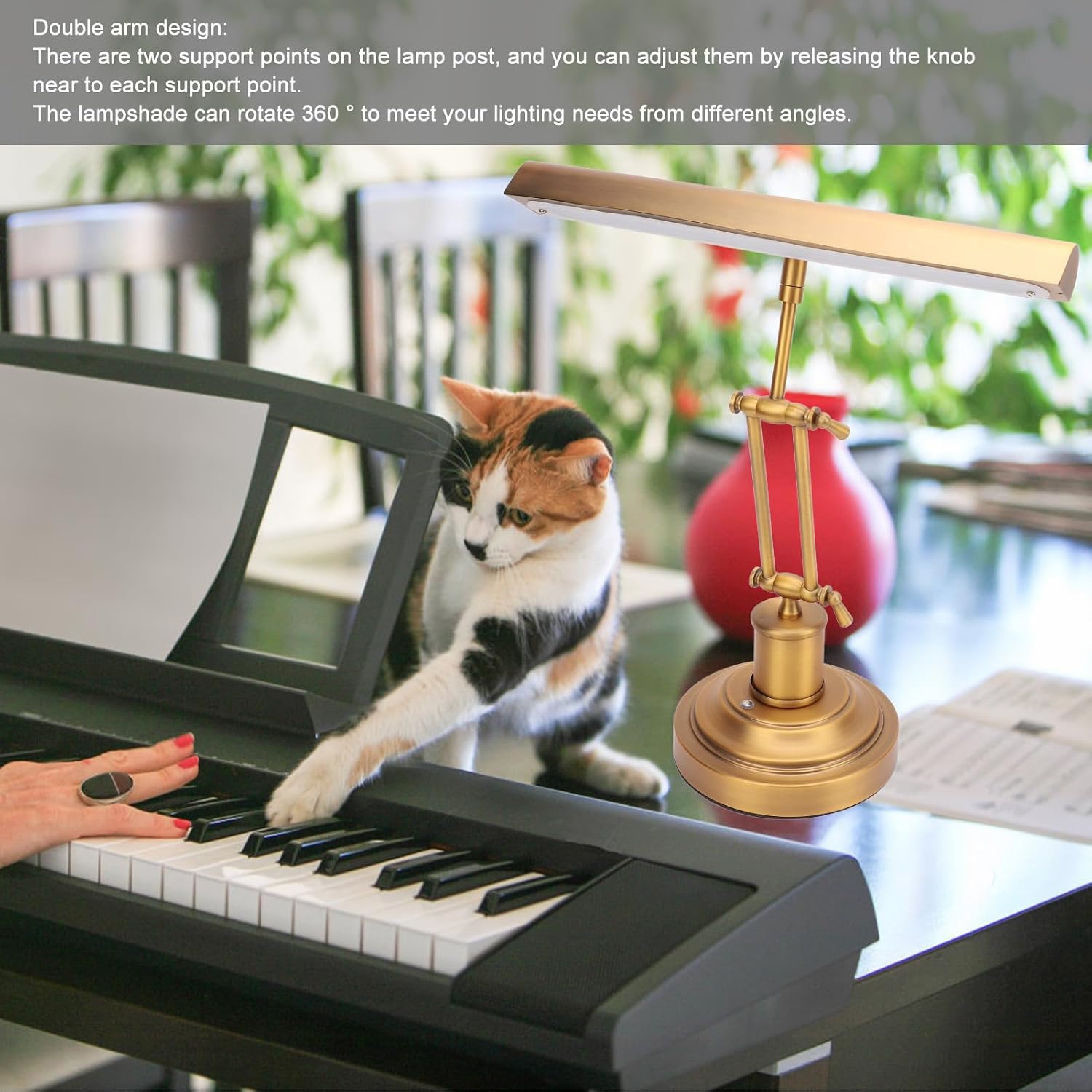 Diyeeni Traditional Piano Lamp, LED Piano Light with 3 Color Modes for Stand Pianos, Dimmable Piano Desk Lamp, Music Stand Light, Adjustable Arm Decor for Home (US Plug)