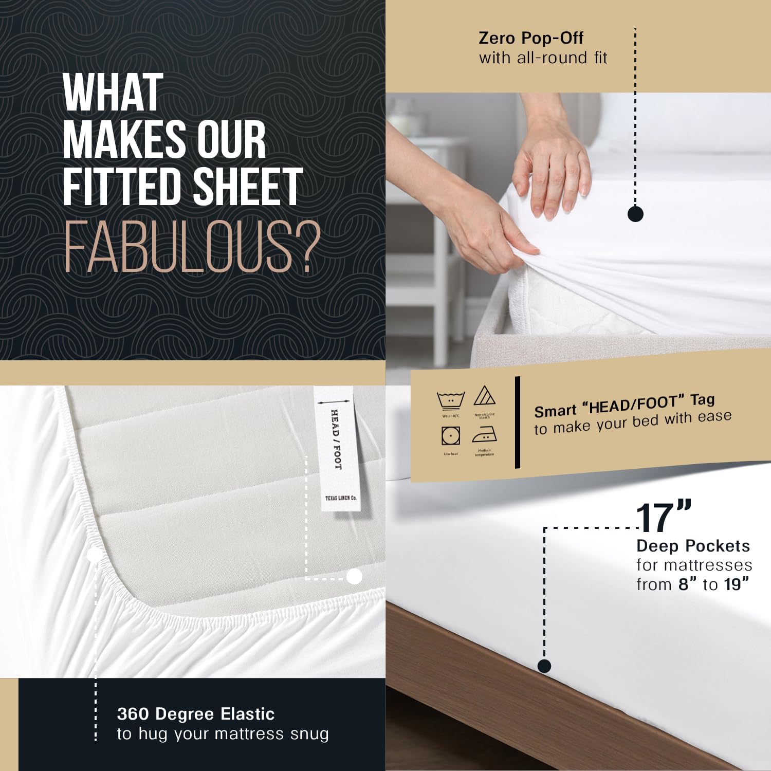 TEXAS LINEN CO. 100% Egyptian Cotton King Sheets Set - Luxury 1500 Series Couture Comfortin' Collection Egyptian Cotton Sheets King Size Bed Set (4 PC, Taupe), 17' Deep Pocket, Hotel Bedding Set