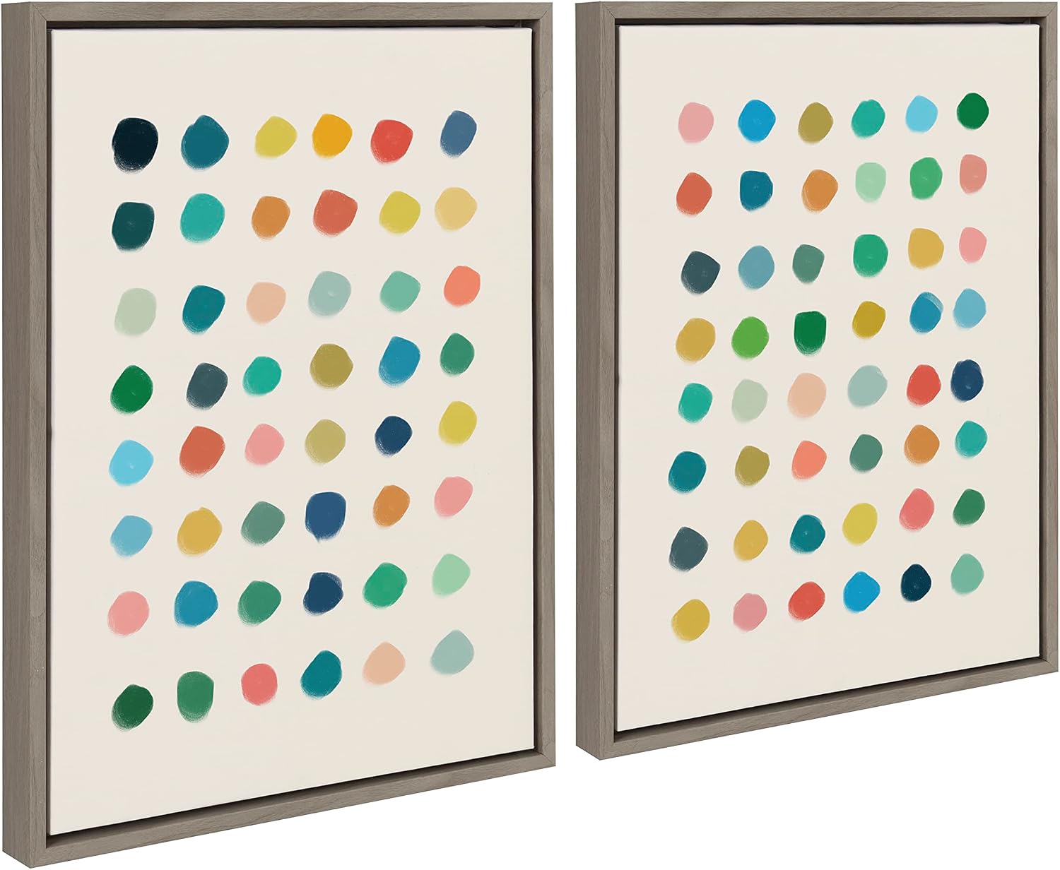 Kate and Laurel Sylvie Meditation 1 and 2 Framed Canvas Wall Art Set by Kelly Knaga; 2 Piece 18x24 Gray; Modern Abstract Colorful Polka Dot Art Set for Wall Home Decor