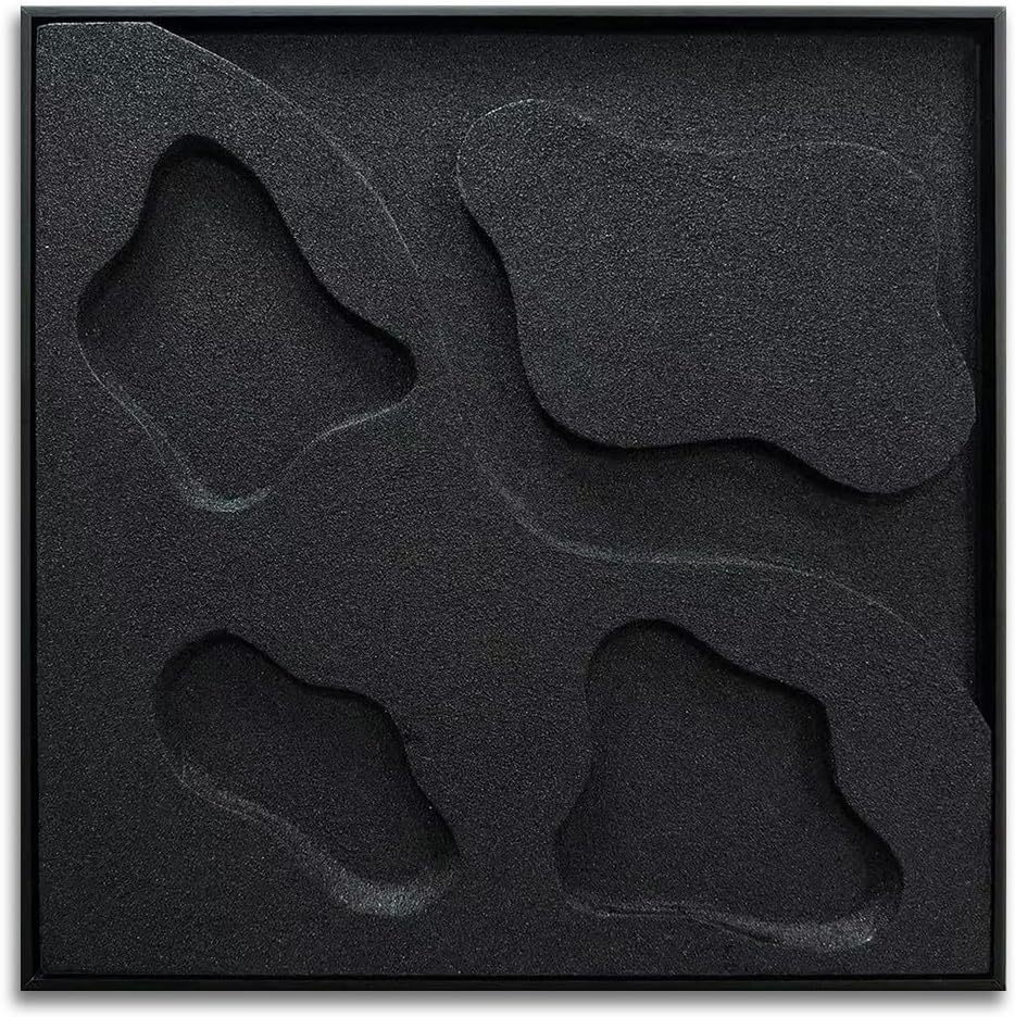 Slyart Black Textured Wall Art, Handmade Abstract 3D Minimalist Plaster Paintings, Wabi-Sabi Wall Art 24x24 Inch