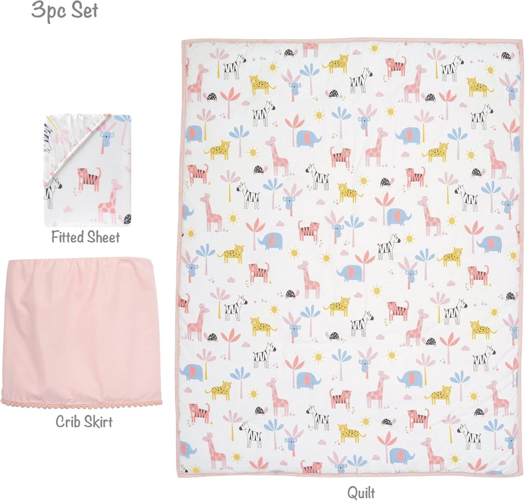 Lambs & Ivy Snuggle Jungle Pastel Safari Cotton Jersey 3-Piece Crib Bedding Set
