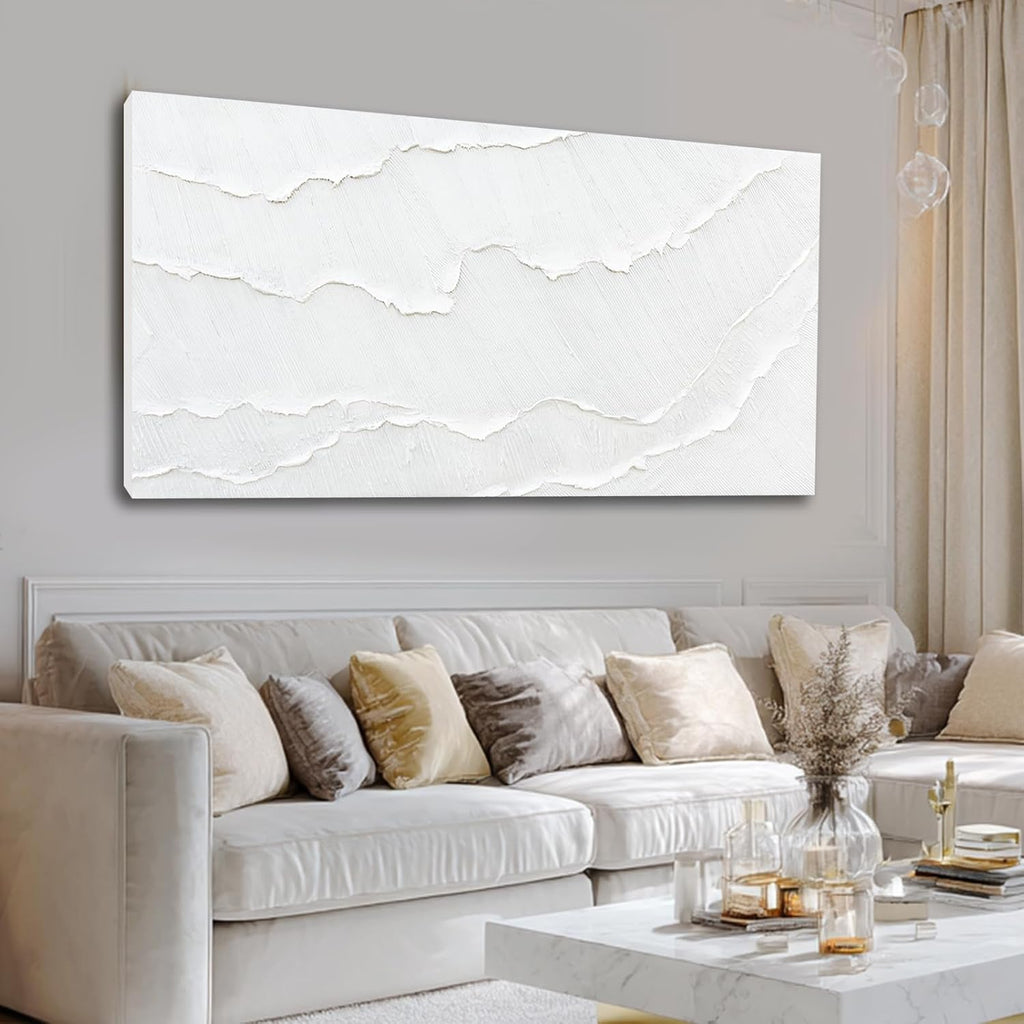 WINKAILIN Large White Abstract Textured Canvas Wall Art 29x58 inch Oversized Minimalist Painting Modern Artwork for Living Room Bedroom Office Décor