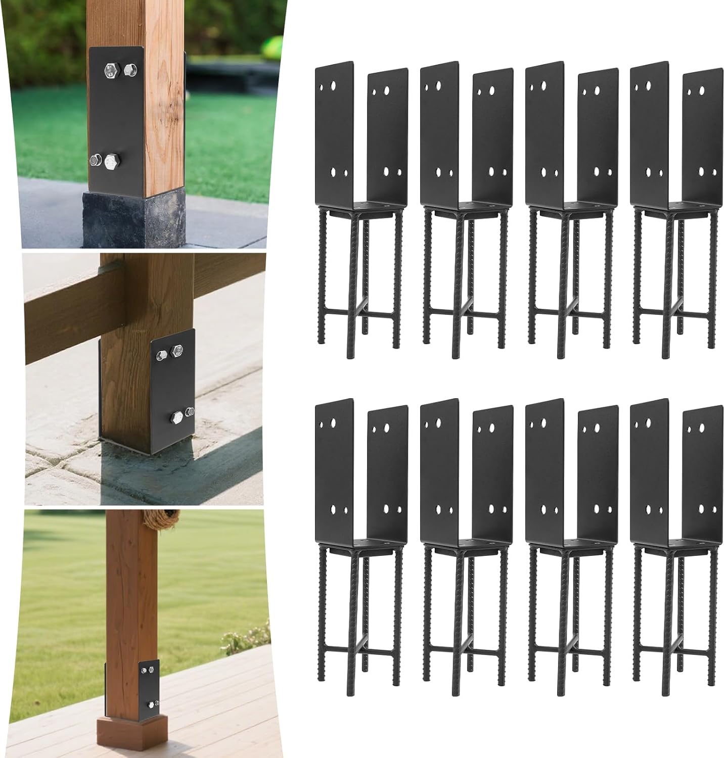 Heavy Duty Metal U-Shape Post 4'x4' Stainless Steel Concrete Fence Post Holder Anchor Bracket for Railing Porch Mailboxes (8)