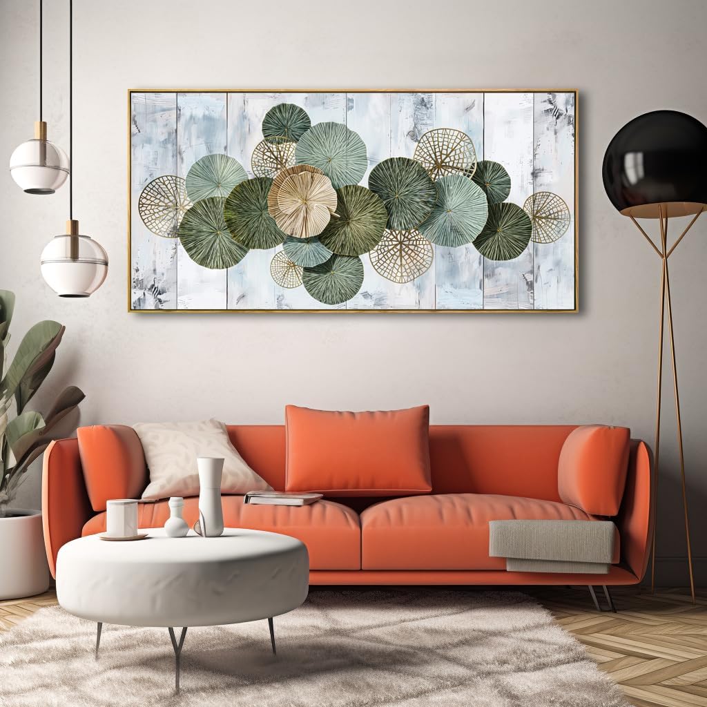 Wall Art Simple Wall Decor Green Canvas Painting Abstract Wall Art for Bedroom Living Room Dining Room Home Office Decor 24'x48' with Framed