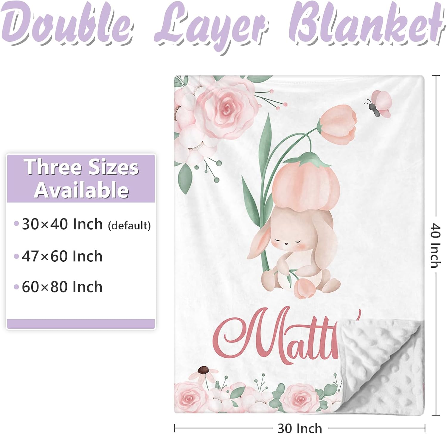 Custom Baby Crib Bedding Set, 5 PCS Personalized Name Baby Crib Sets for Girls Boys, Cute Rabbit Theme Nursery Bedding Sets for Infant Toddler, Double Layer Flannel Bed Set Customized Gifts