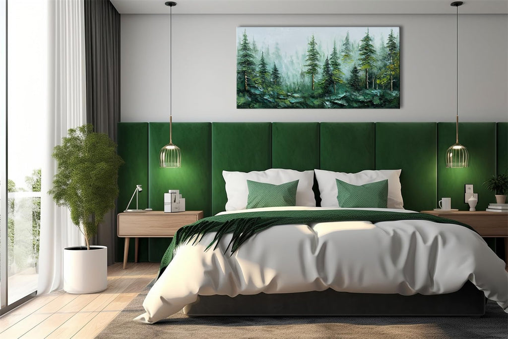 Alenoss Hand Painted Modern 3D Abstract Oil Painting 24x48 Inches Large Forest Landscape Textured Canvas Wall Art Green Artwork for Wall Decoration