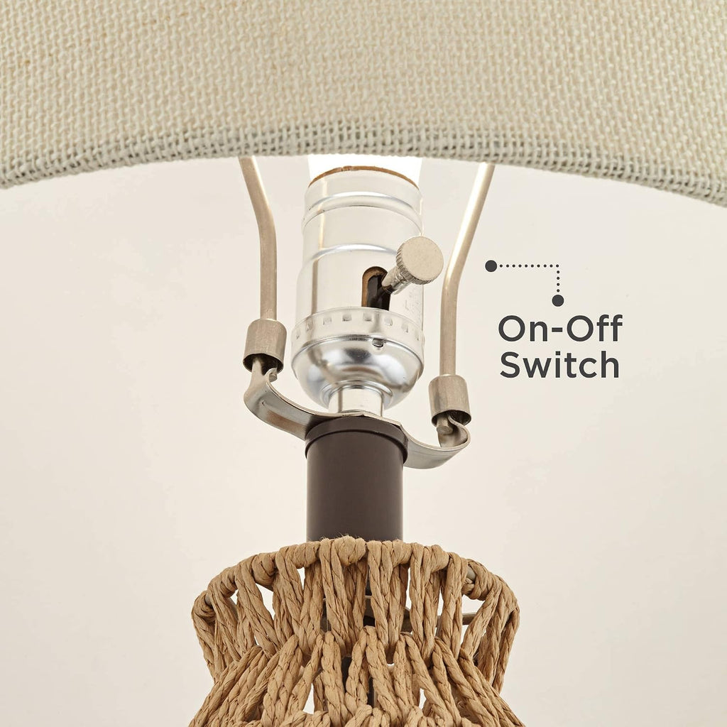 360 Lighting San Carlos 29' Tall Farmhouse Rustic Natural Cottage Core End Table Lamps Set of 2 Rattan Wicker Fabric Oatmeal Shade Living Room Bedroom Bedside Nightstand House Office Home Kitchen